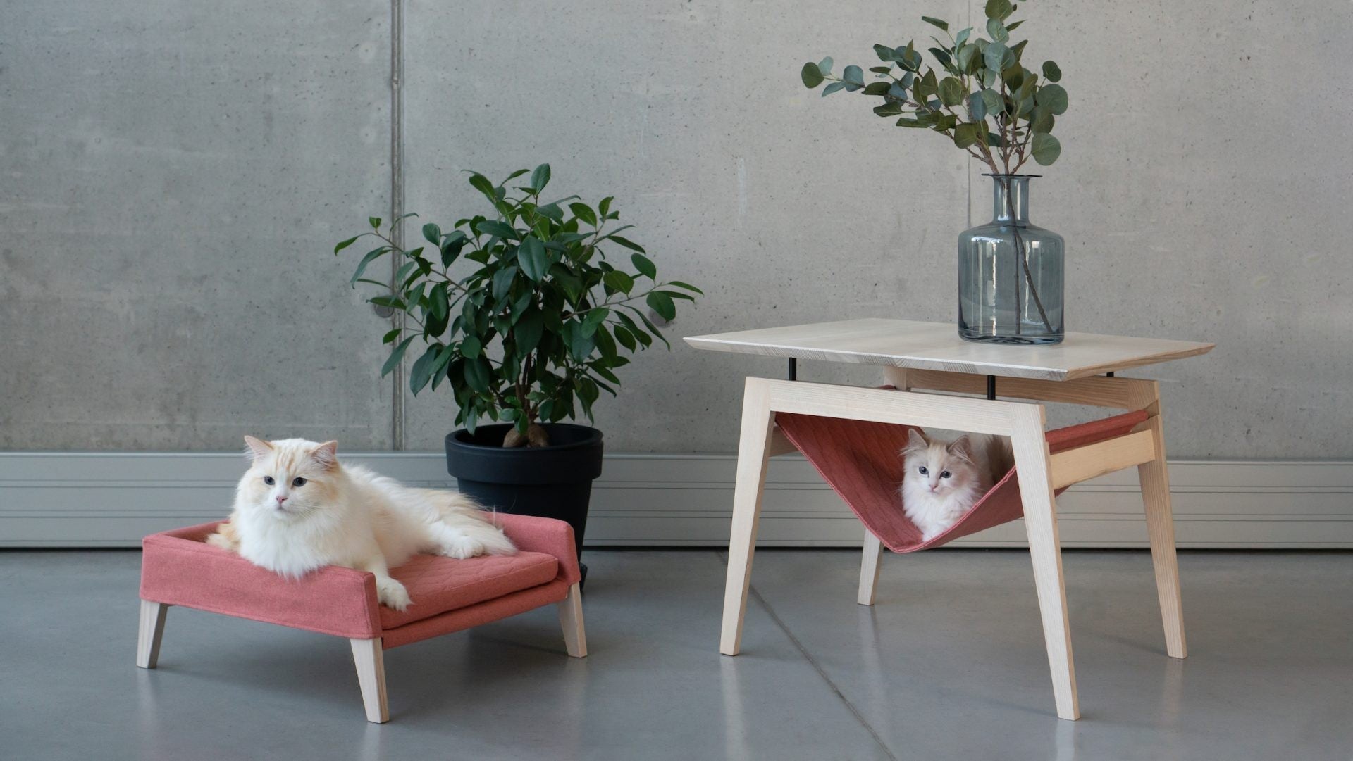 Kikko Table &amp; Lulu Bed for Cat - Raspberry 